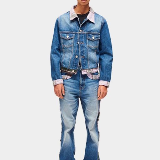 타탄 디테일 데님 재킷 (블루)