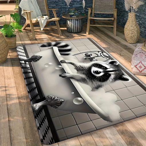 만화 너구리 욕조 거품 패턴, 부드럽고 내구성 좋음, 기계 세탁 가능하고 세척이 쉬움, 가볍고 부드럽고 편안한 프리미엄 플란넬 + 미끄럼 방지 뒷면, 현관 매트, 주방 매트, 거실